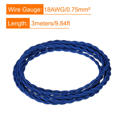 Harfington Twisted Cloth Covered Wire 2 Core 18AWG 3.0m/9.84ft,Electrical Cable,Blue