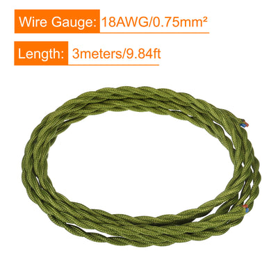 Harfington Twisted Cloth Covered Wire 2 Core 18AWG 3.0m/9.84ft,Electrical Cable,Green