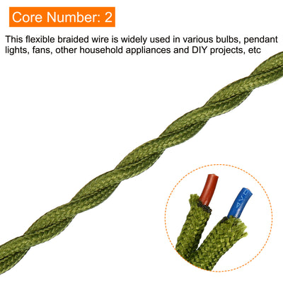 Harfington Twisted Cloth Covered Wire 2 Core 18AWG 3.0m/9.84ft,Electrical Cable,Green