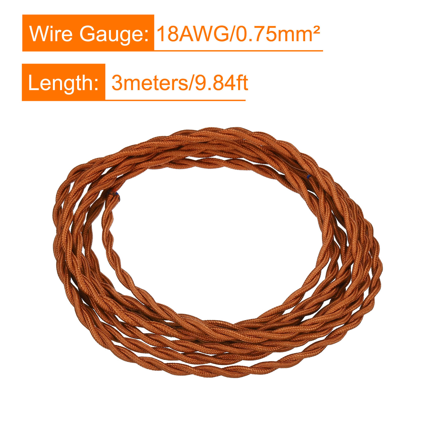 Harfington Twisted Cloth Covered Wire 2 Core 18AWG 3.0m/9.84ft,Electrical Cable,Light Brown