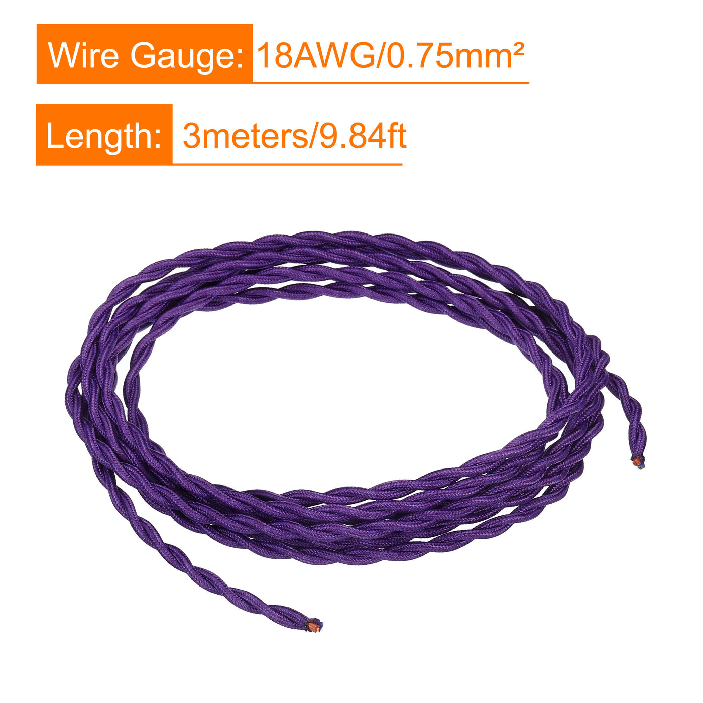 Harfington Twisted Cloth Covered Wire 2 Core 18AWG 3.0m/9.84ft,Electrical Cable,Purple