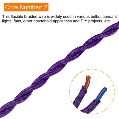 Harfington Twisted Cloth Covered Wire 2 Core 18AWG 3.0m/9.84ft,Electrical Cable,Purple