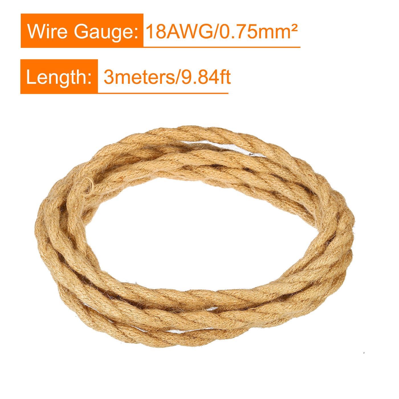 Harfington Twisted Cloth Covered Wire 2 Core 18AWG 3.0m/9.84ft,Electrical Cable,Khaki