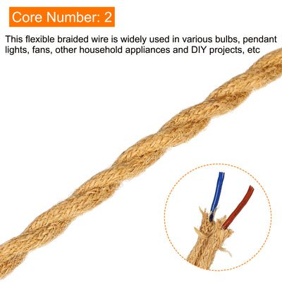 Harfington Twisted Cloth Covered Wire 2 Core 18AWG 3.0m/9.84ft,Electrical Cable,Khaki