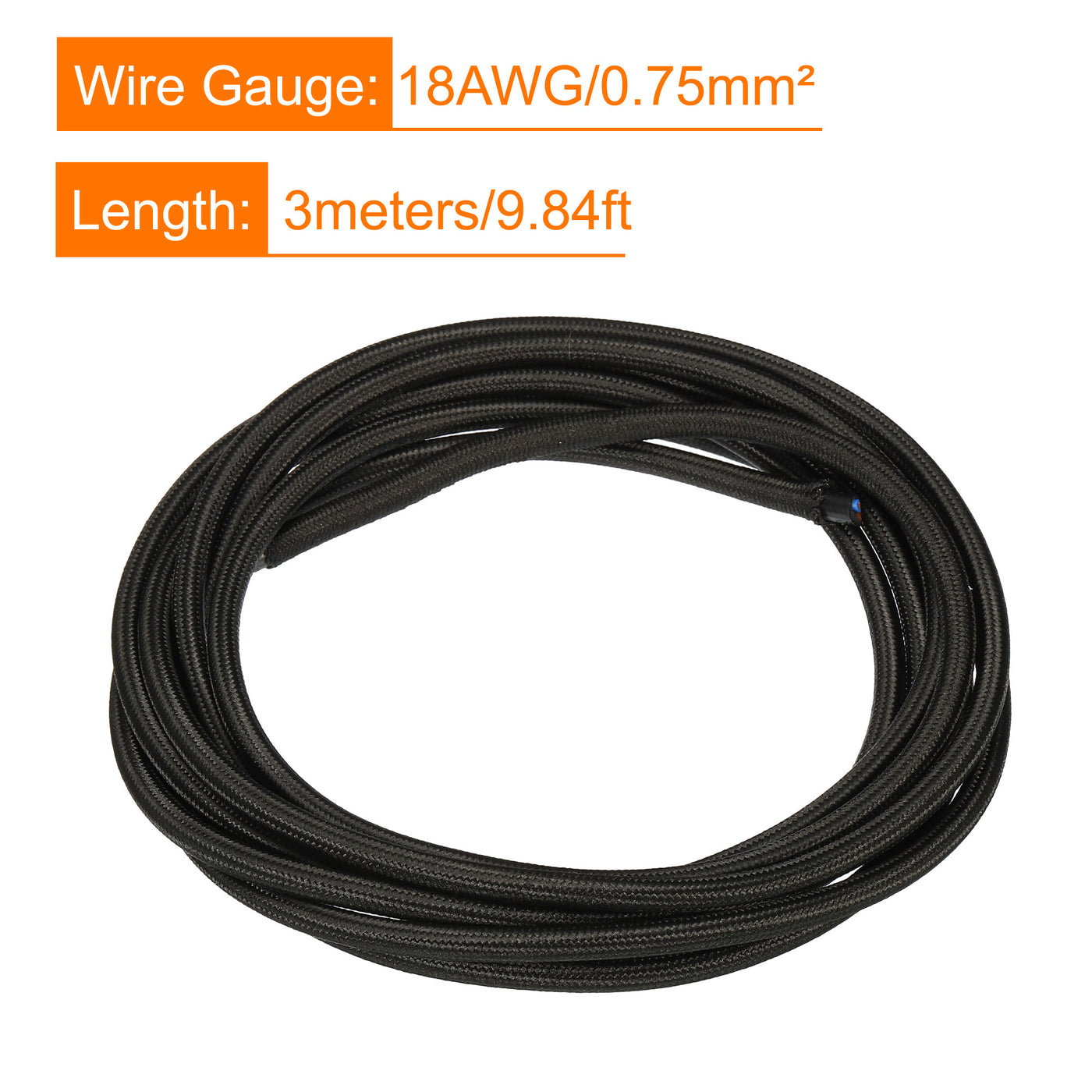 Harfington Twisted Cloth Covered Wire 2 Core 18AWG 3.0m/9.84ft,Electrical Cable,Black