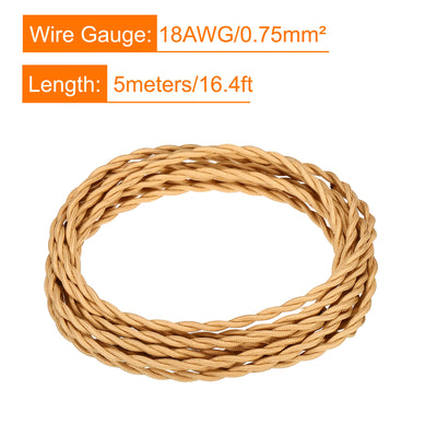 Harfington Twisted Cloth Covered Wire 2 Core 18AWG 5m/16.4ft,Electrical Cable,Flaxen