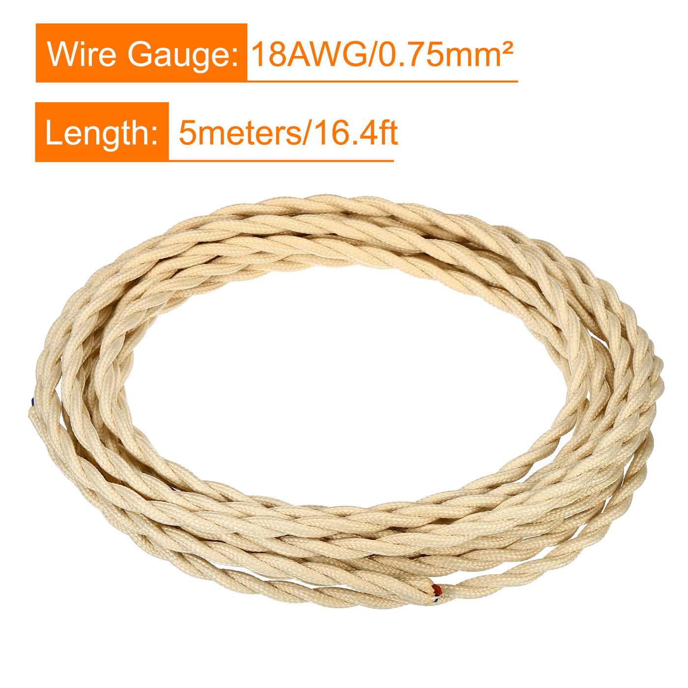 Harfington Twisted Cloth Covered Wire 2 Core 18AWG 5m/16.4ft,Electrical Cable,Beige