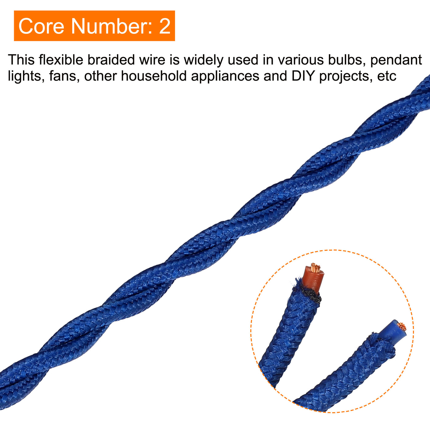Harfington Twisted Cloth Covered Wire 2 Core 18AWG 5m/16.4ft,Electrical Cable,Blue