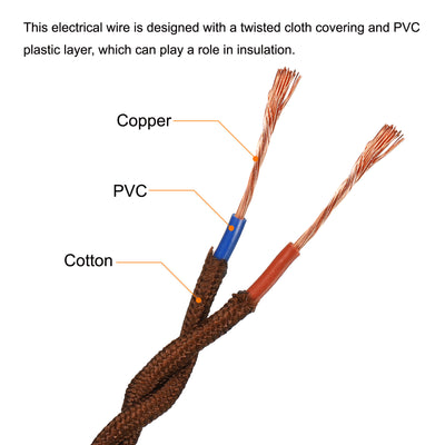 Harfington Twisted Cloth Covered Wire 2 Core 18AWG 5m/16.4ft,Electrical Cable,Brown