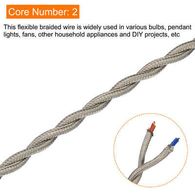 Harfington Twisted Cloth Covered Wire 2 Core 18AWG 5m/16.4ft,Electrical Cable,Grey
