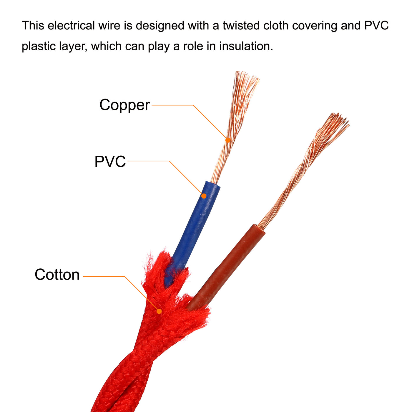 Twisted Cloth Covered Wire 2 Core 18AWG 5m/16.4ft,Electrical Cable,Red ...