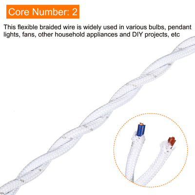 Harfington Twisted Cloth Covered Wire 2 Core 18AWG 5m/16.4ft,Electrical Cable,White