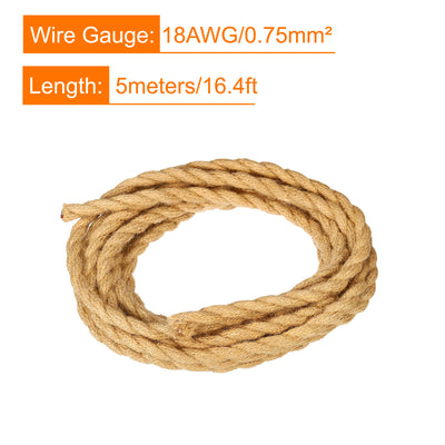 Harfington Twisted Cloth Covered Wire 2 Core 18AWG 5m/16.4ft,Electrical Cable,Khaki