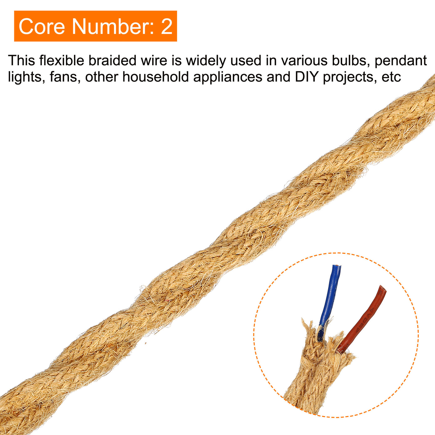 Harfington Twisted Cloth Covered Wire 2 Core 18AWG 5m/16.4ft,Electrical Cable,Khaki