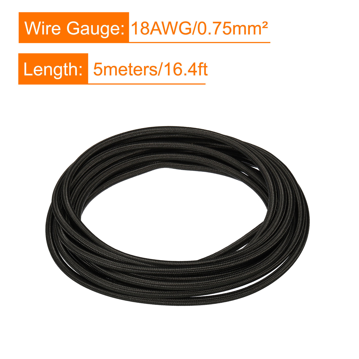 Harfington Twisted Cloth Covered Wire 2 Core 18AWG 5m/16.4ft,Electrical Cable,Black