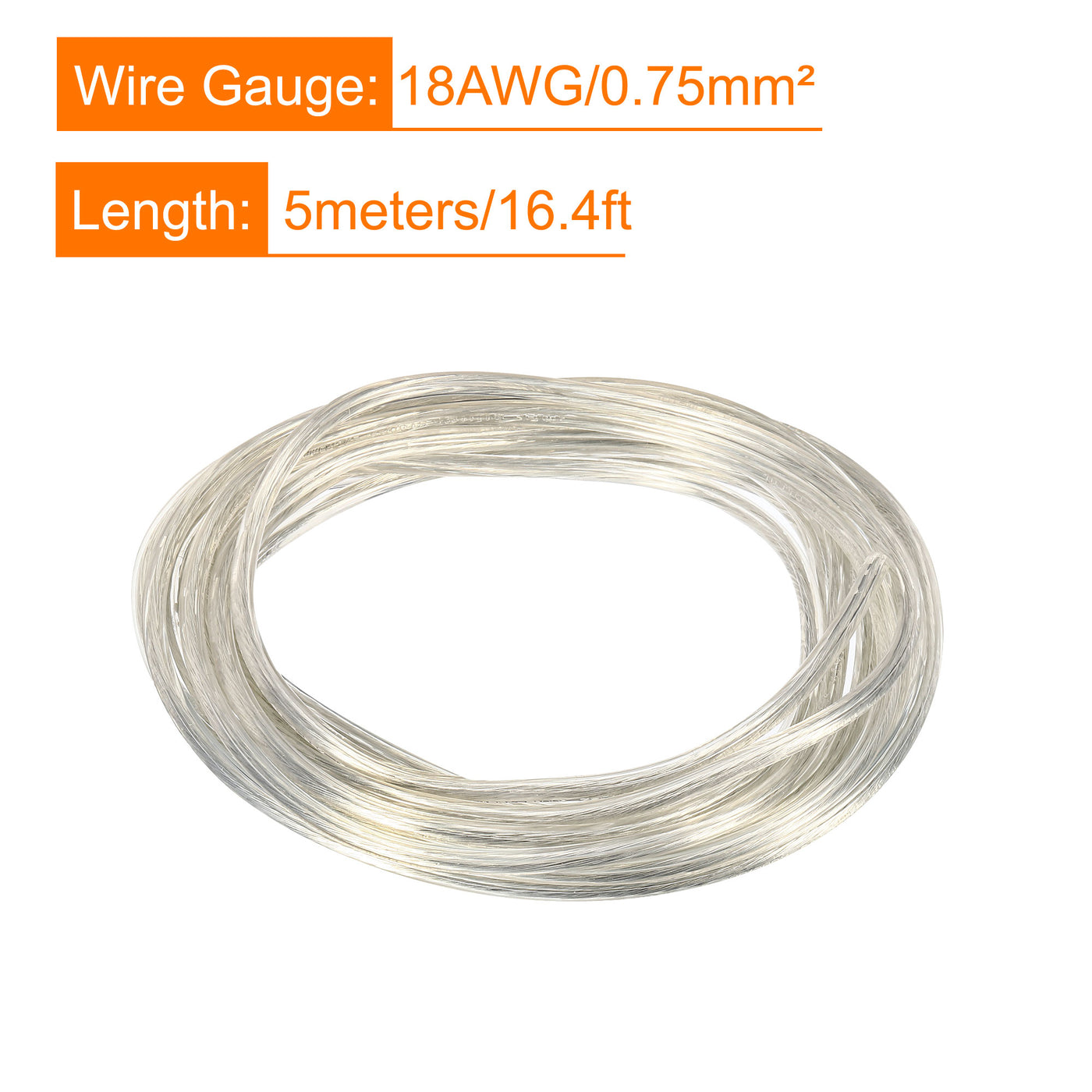 Harfington PVC Covered Wire 2 Core 18AWG 5m/16.4ft, Electrical Cable, Clear