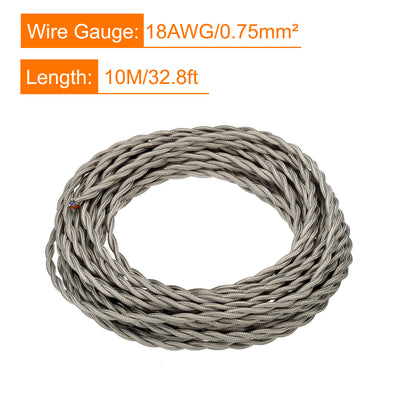 Harfington Twisted Cloth Covered Wire 2 Core 18AWG 10m/32.8ft,Electrical Cable,Grey