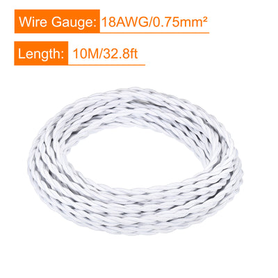 Harfington Twisted Cloth Covered Wire 2 Core 18AWG 10m/32.8ft,Electrical Cable,White