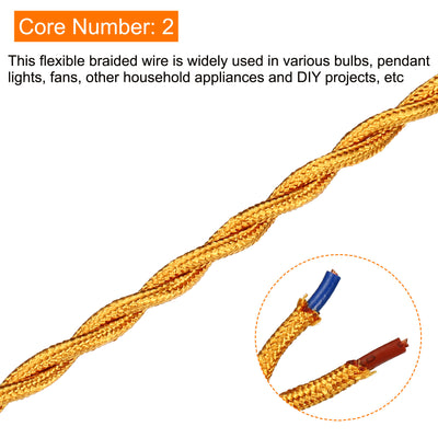Harfington Twisted Cloth Covered Wire 2 Core 18AWG 10m/32.8ft,Electrical Cable,Gold Tone