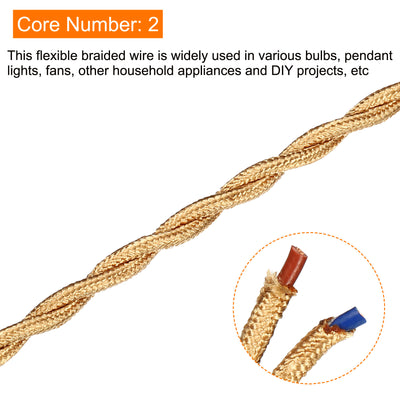Harfington Twisted Cloth Covered Wire 2 Core 18AWG 10m/32.8ft Cable,Light Gold Tone