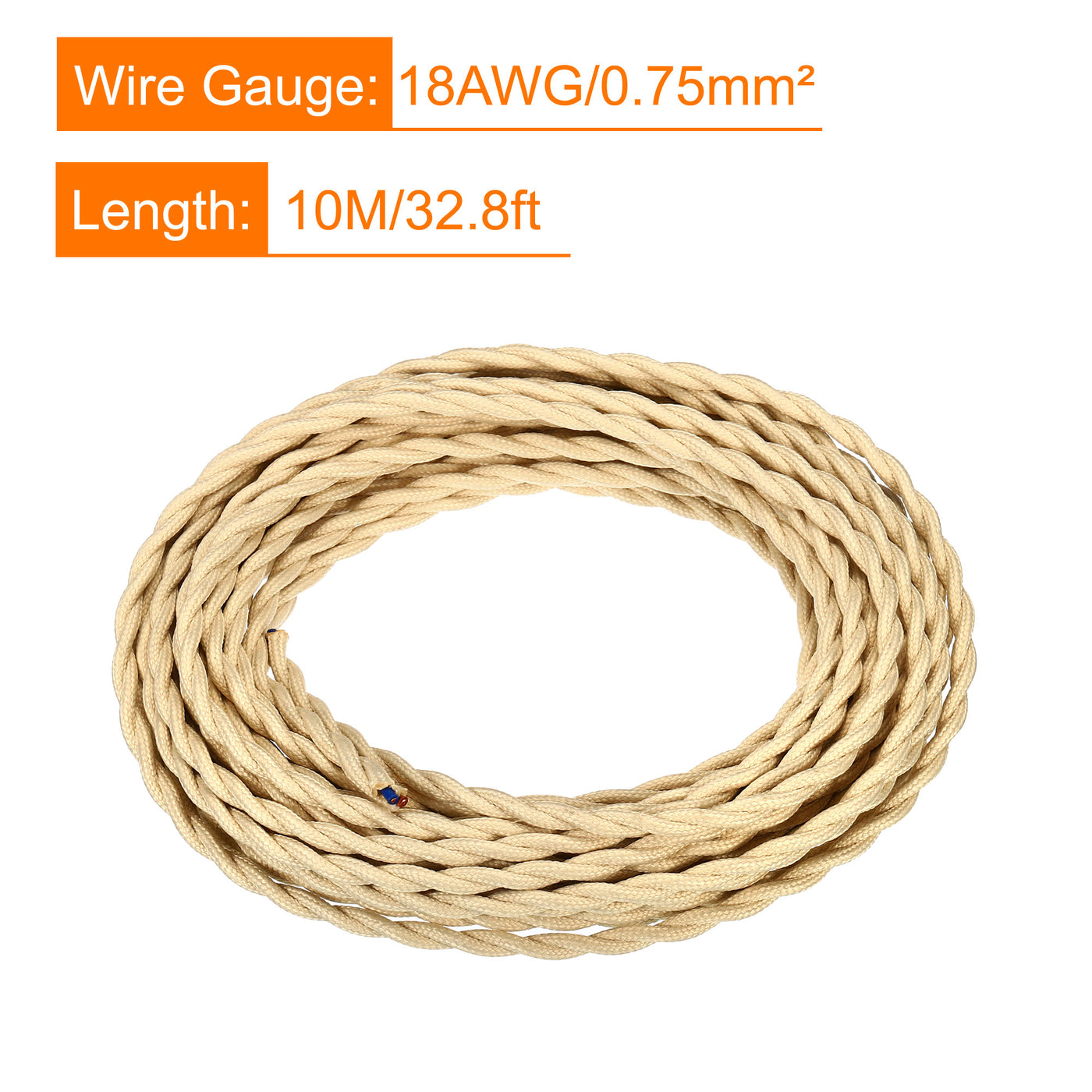 Harfington Twisted Cloth Covered Wire 2 Core 18AWG 10m/32.8ft,Electrical Cable,Beige