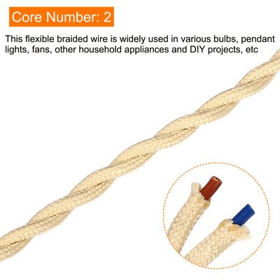Harfington Twisted Cloth Covered Wire 2 Core 18AWG 10m/32.8ft,Electrical Cable,Beige