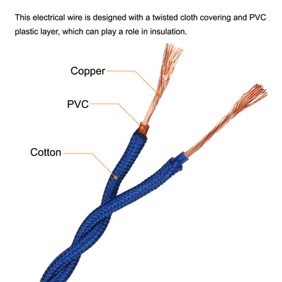Harfington Twisted Cloth Covered Wire 2 Core 18AWG 10m/32.8ft,Electrical Cable,Blue