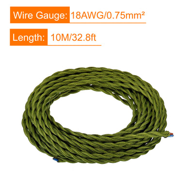 Harfington Twisted Cloth Covered Wire 2 Core 18AWG 10m/32.8ft,Electrical Cable,Green