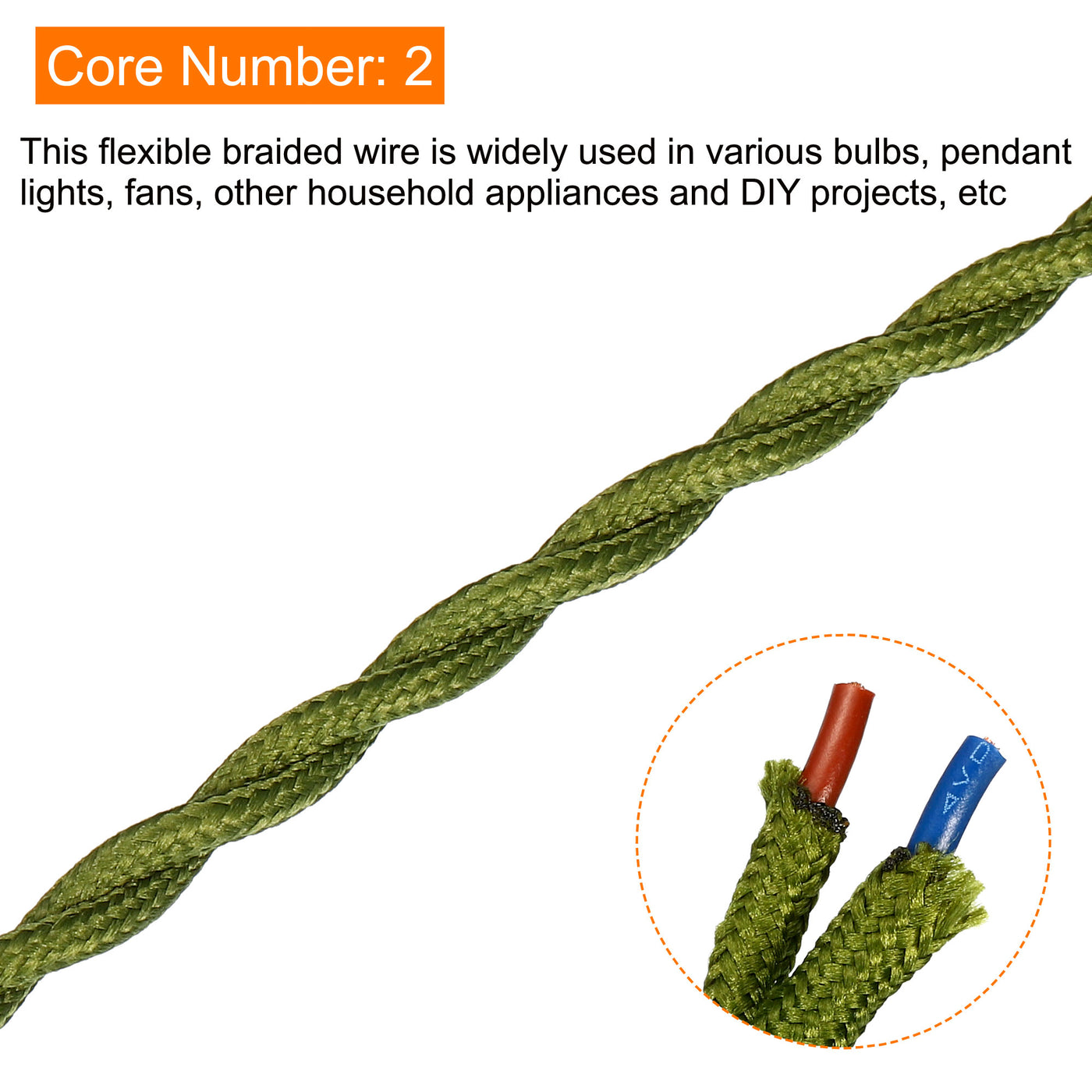 Harfington Twisted Cloth Covered Wire 2 Core 18AWG 10m/32.8ft,Electrical Cable,Green