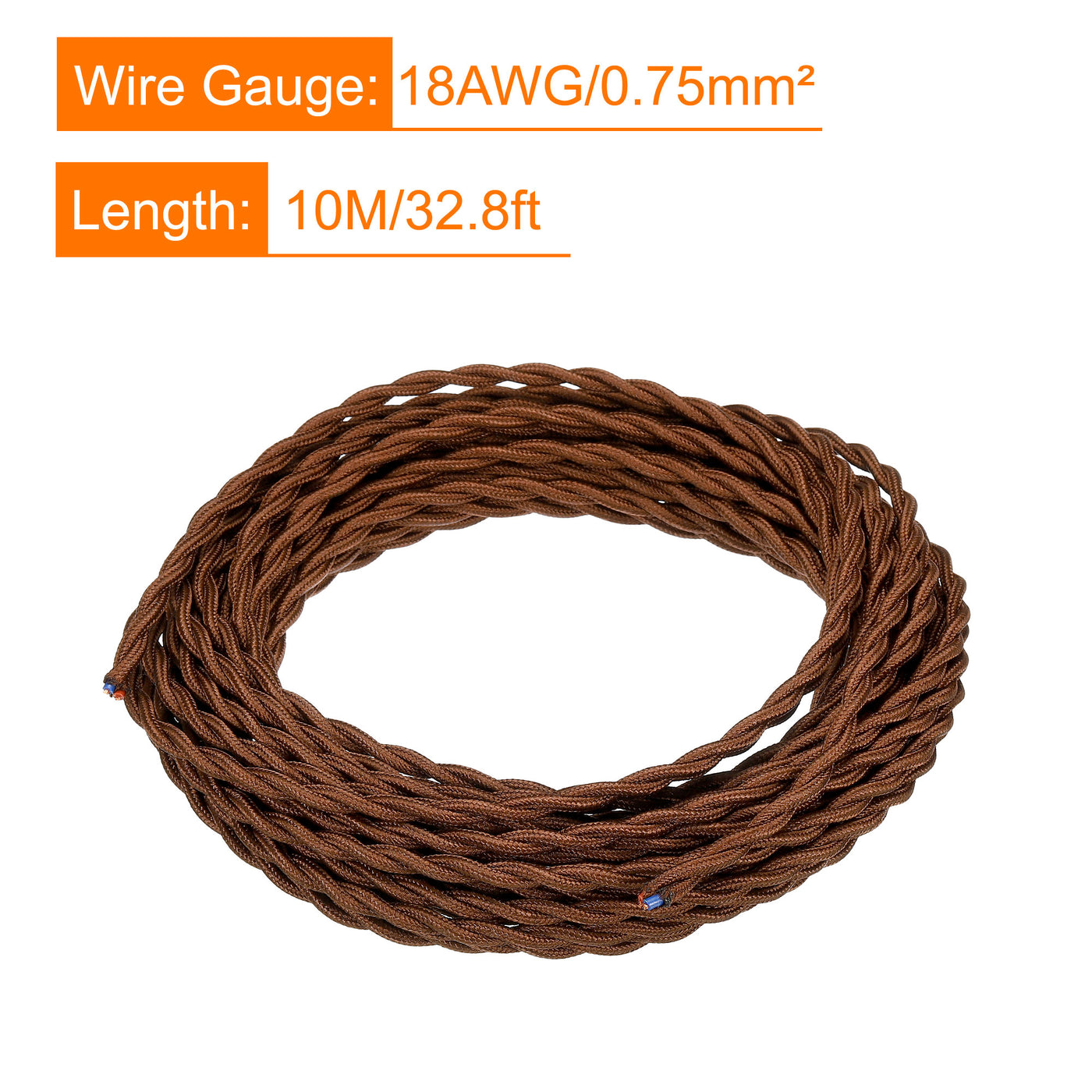 Harfington Twisted Cloth Covered Wire 2 Core 18AWG 10m/32.8ft,Electrical Cable,Brown