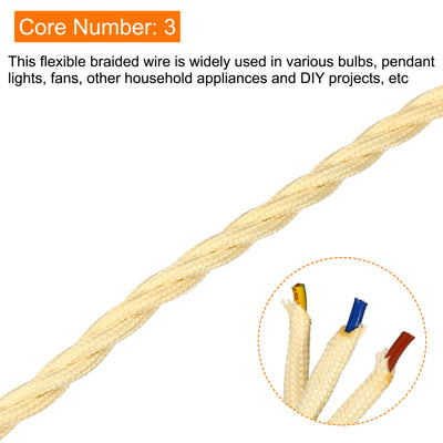 Harfington Twisted Cloth Covered Wire 3 Core 18AWG 3.0m/9.84ft,Electrical Cable,Cream