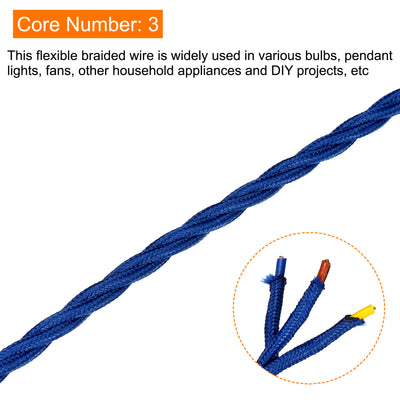 Harfington Twisted Cloth Covered Wire 3 Core 18AWG 3.0m/9.84ft,Electrical Cable,Blue