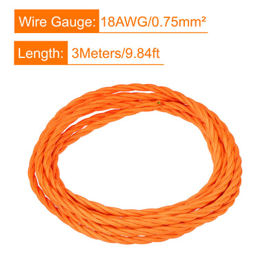 Harfington Twisted Cloth Covered Wire 3 Core 18AWG 3.0m/9.84ft,Electrical Cable,Orange