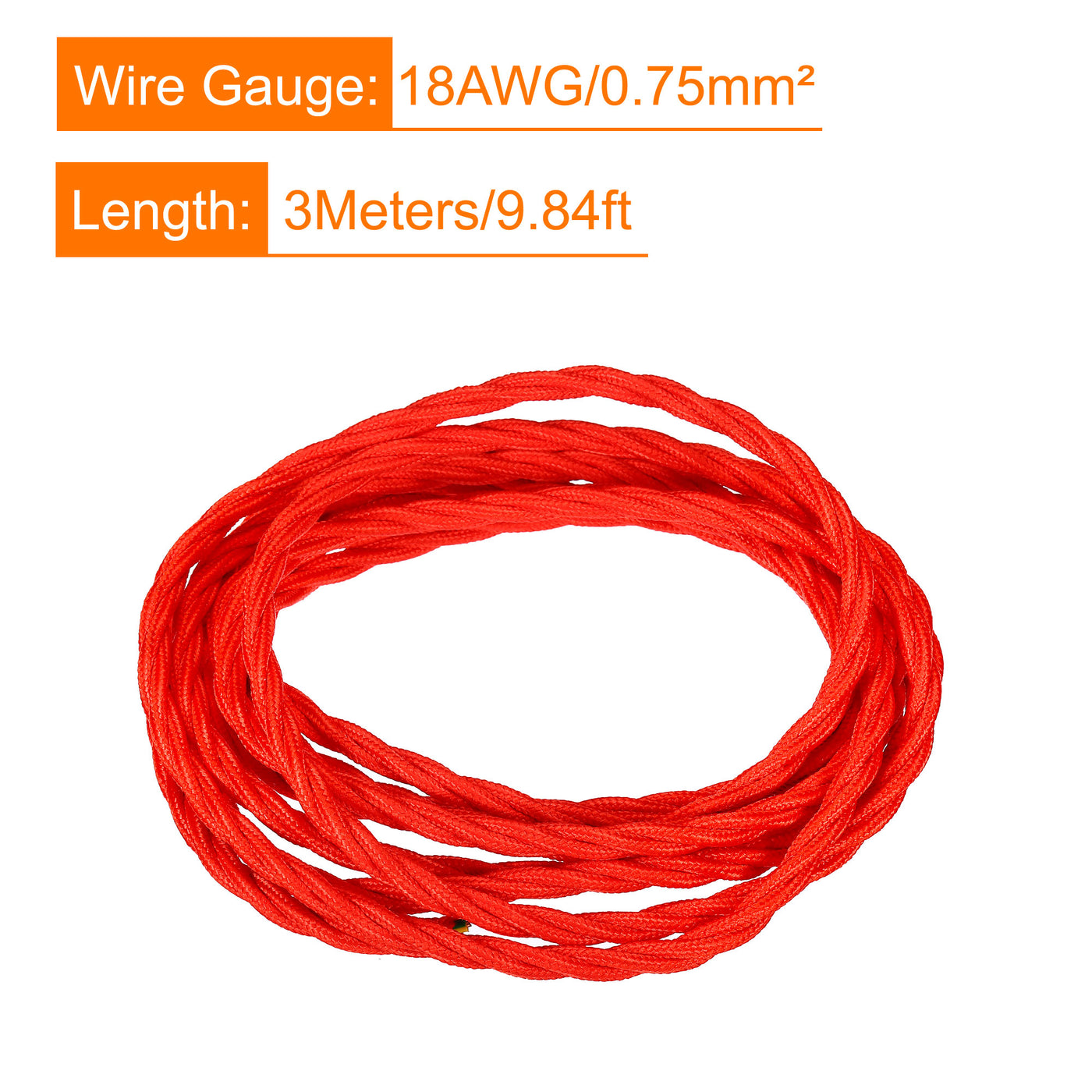 Harfington Twisted Cloth Covered Wire 3 Core 18AWG 3.0m/9.84ft,Electrical Cable,Red