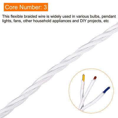 Harfington Twisted Cloth Covered Wire 3 Core 18AWG 3.0m/9.84ft,Electrical Cable,White