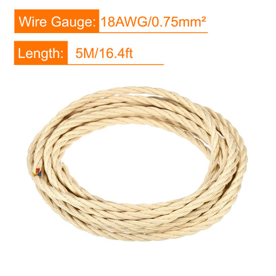 Harfington Twisted Cloth Covered Wire 3 Core 18AWG 5m/16.4ft,Electrical Cable,Beige