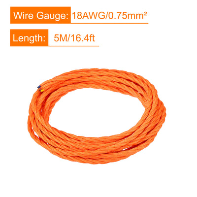 Harfington Twisted Cloth Covered Wire 3 Core 18AWG 5m/16.4ft,Electrical Cable,Orange