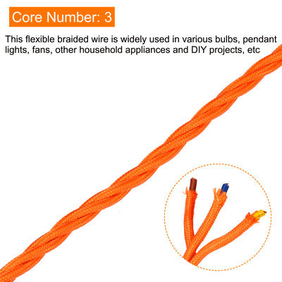 Harfington Twisted Cloth Covered Wire 3 Core 18AWG 5m/16.4ft,Electrical Cable,Orange