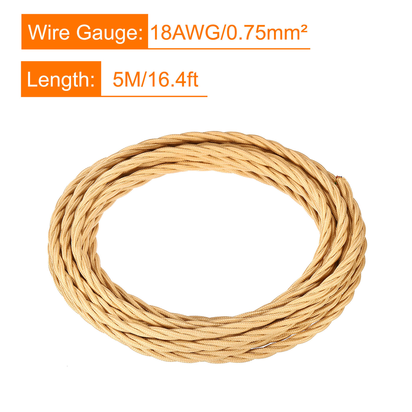Harfington Twisted Cloth Covered Wire 3 Core 18AWG 5m/16.4ft,Electrical Cable,Apricot