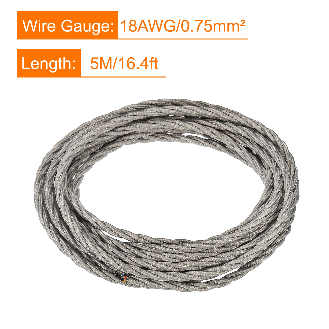 Harfington Twisted Cloth Covered Wire 3 Core 18AWG 5m/16.4ft,Electrical Cable,Grey