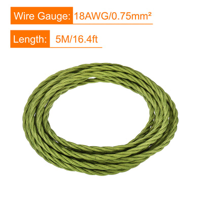 Harfington Twisted Cloth Covered Wire 3 Core 18AWG 5m/16.4ft,Electrical Cable,Green