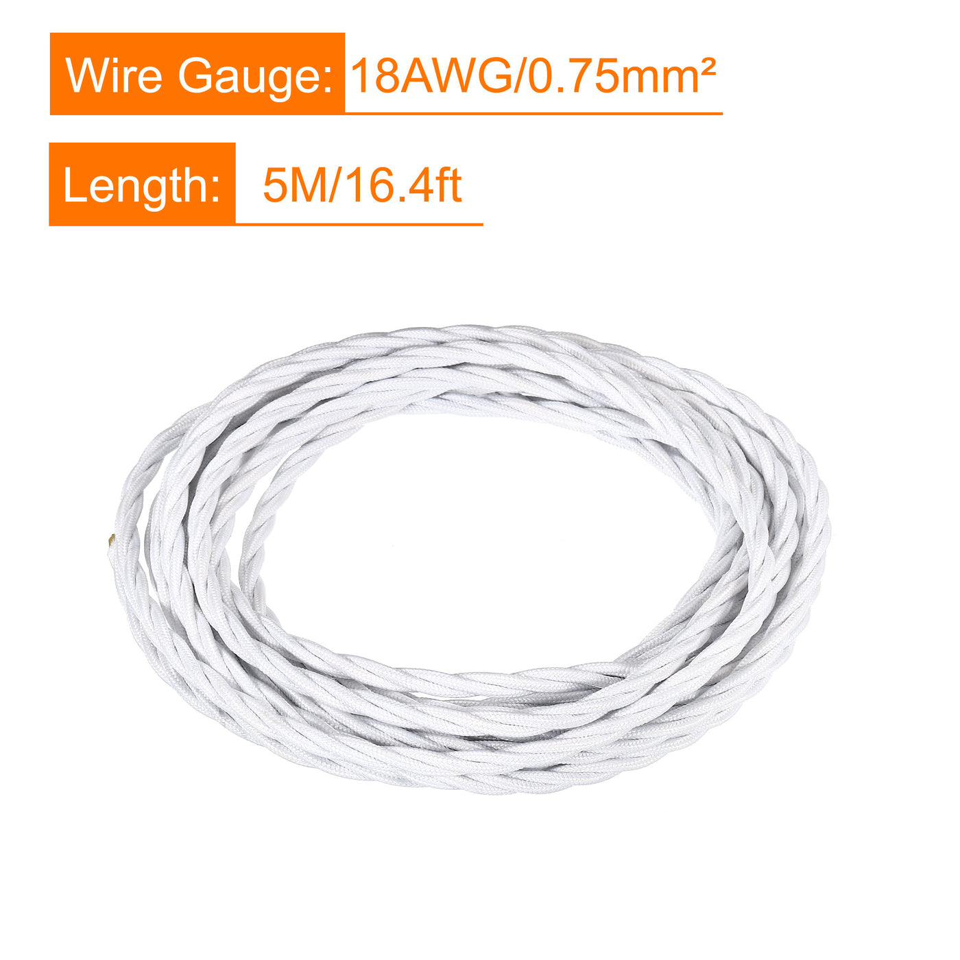 Harfington Twisted Cloth Covered Wire 3 Core 18AWG 5m/16.4ft,Electrical Cable,White