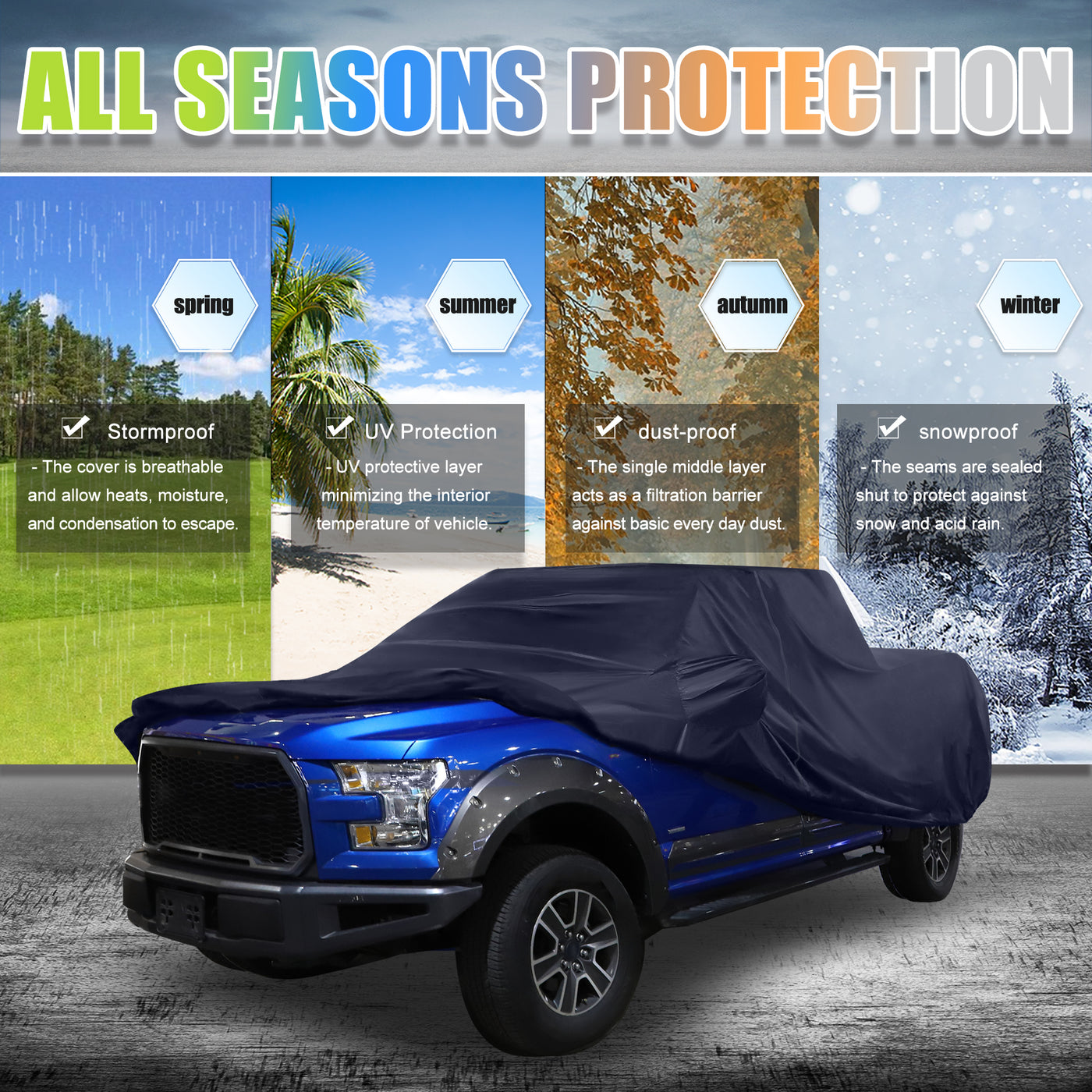 X AUTOHAUX Pickup Truck Cover for Ford F150 Crew Cab Pickup 4 Door 6.5 Feet Bed 2004-2021 Sun Rain Dust Wind Snow Protection 190T PU W/ Driver Door Zipper
