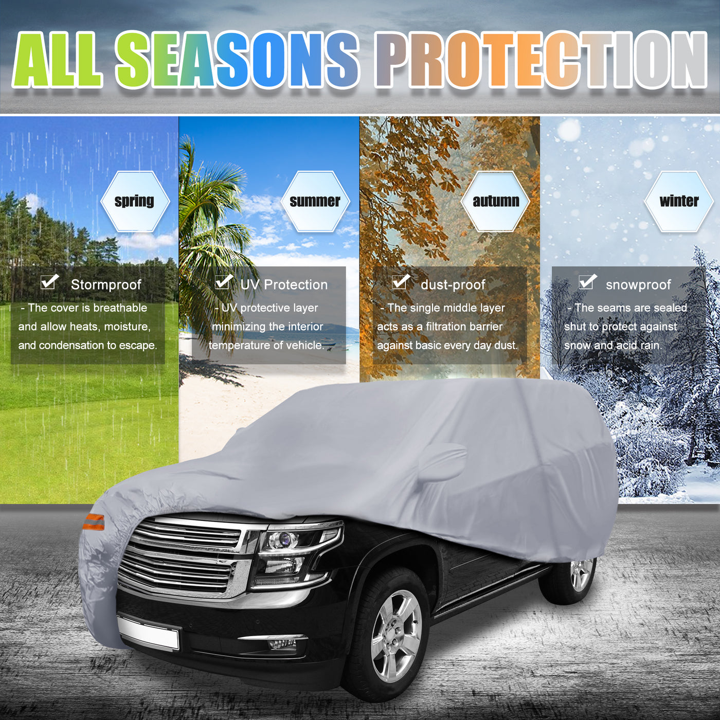 X AUTOHAUX SUV Car Cover for Chevrolet Tahoe 4 Door 2007-2020 Outdoor Waterproof Sun Rain Dust Wind Snow Protection 190T PU W/ Driver Door Zipper