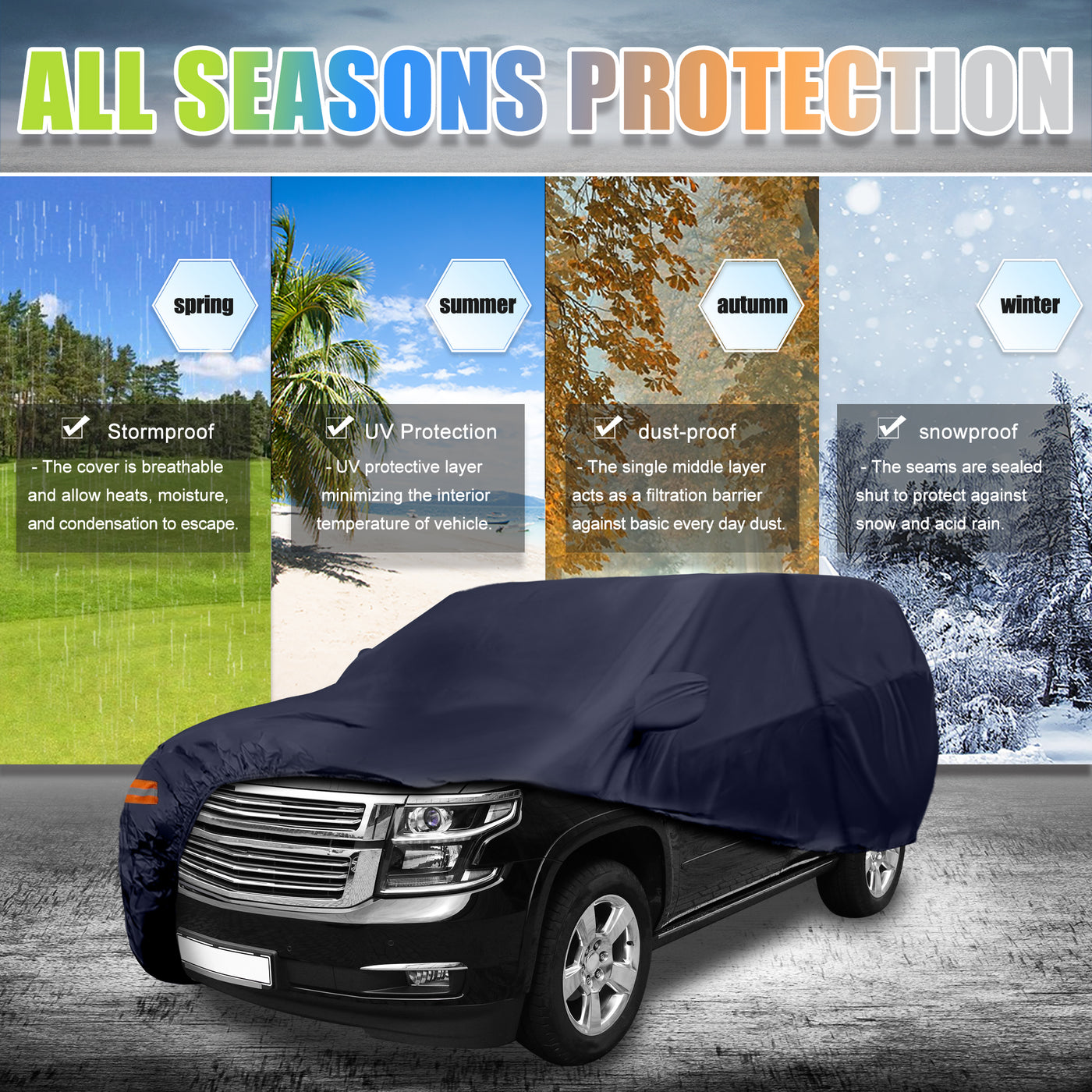X AUTOHAUX SUV Car Cover for Chevrolet Tahoe 4 Door 2007-2020 Outdoor Waterproof Sun Rain Dust Wind Snow Protection 190T PU W/ Driver Door Zipper