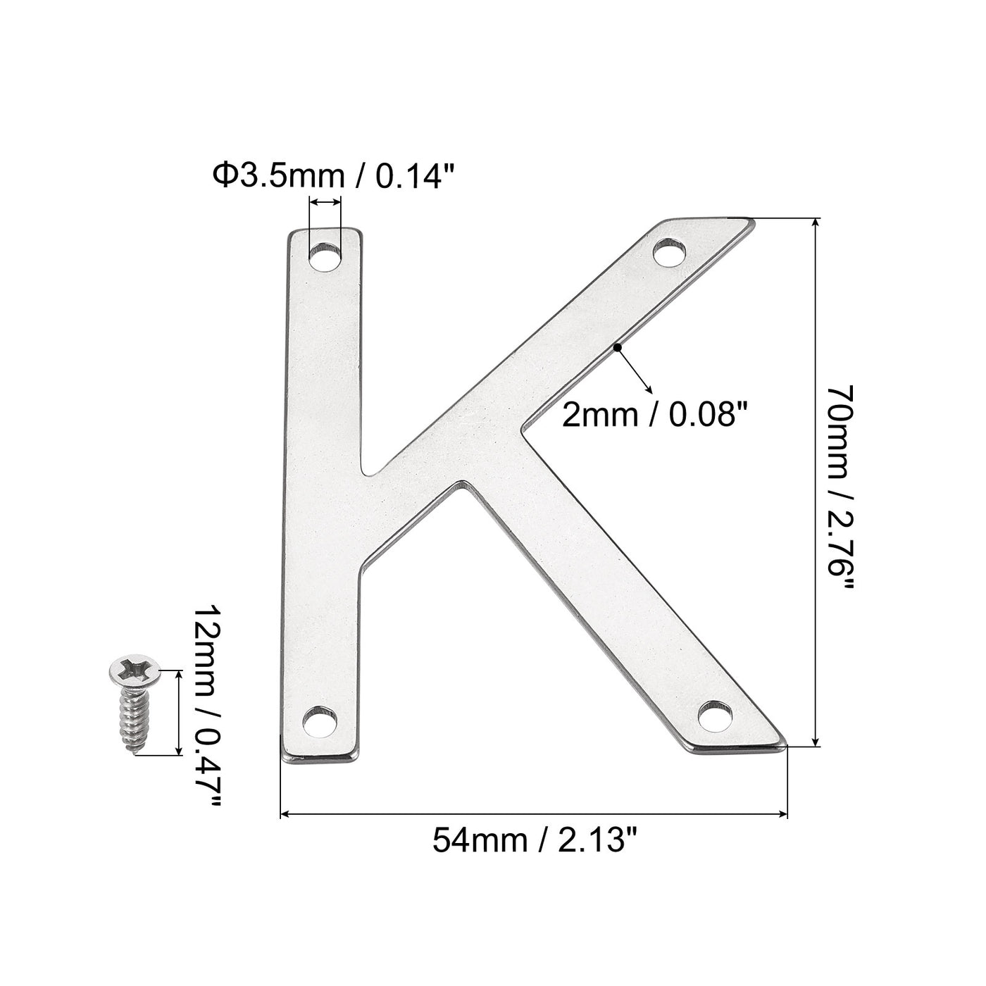 uxcell Uxcell 2.76 Inch Stainless Steel House Letter K for Mailbox Hotel Address Door Sign