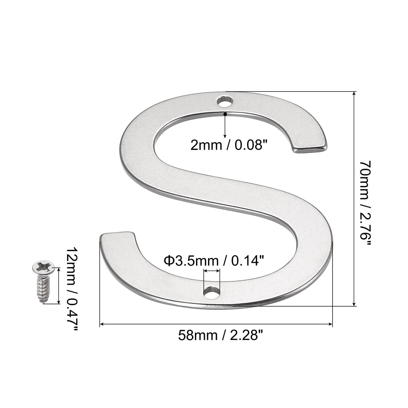 uxcell Uxcell 2.76 Inch Stainless Steel House Letter S for Mailbox Hotel Address Door Sign
