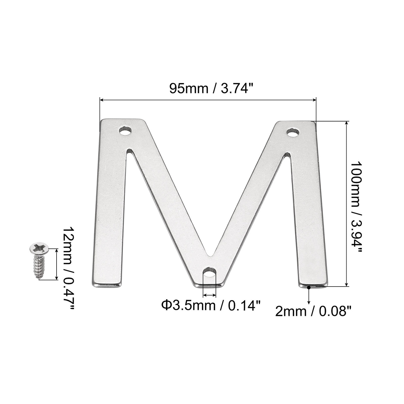 uxcell Uxcell 3.94 Inch Stainless Steel House Letter M for Mailbox Hotel Address Door Sign