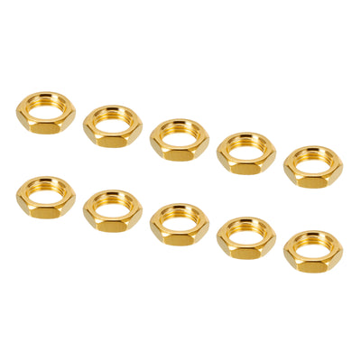 Harfington M10 Hex Nuts, 40 Pcs 4mm Height Threaded Hexagon Jam Nut Lock Fasteners Metal Ring for Lamp Pipe Rod Gold Color