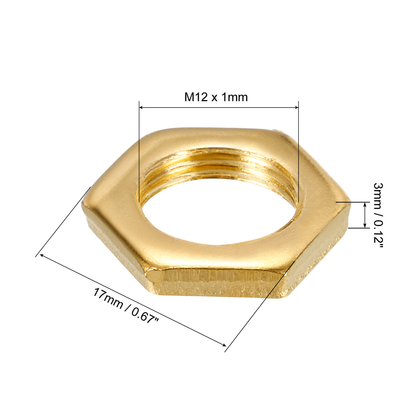 Harfington M12 Hex Nuts, 40 Pcs Threaded Hexagon Jam Nut Lock Fasteners Metal Ring for Lamp Pipe Rod Gold Color